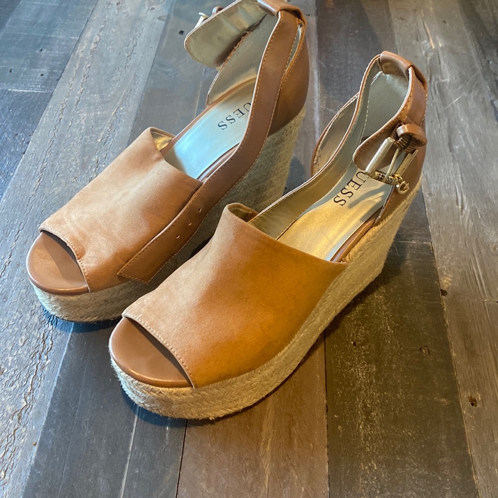 GUESS Tan Suede Platform Wedge Size 7.5M